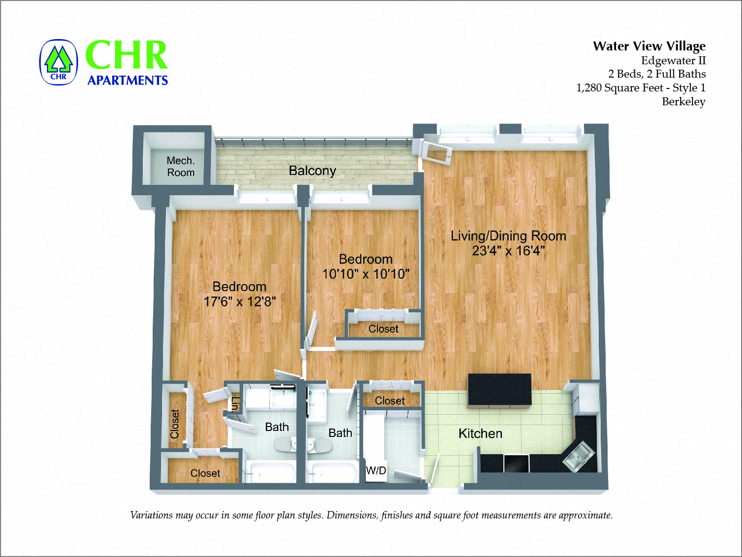Floor plan for 2 beds, 2 baths, 1460 sqft
